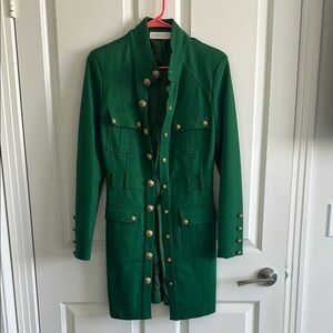 Stylish Green Military Coat with Gold Buttons
